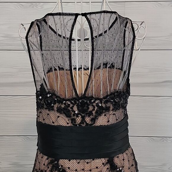 BCBGMAXAZRIA sleeveless scalloped lace trim silk midi dress Women's Size 2 - Picture 6 of 14